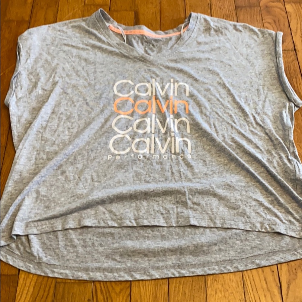 $ Clearance Sale $ Calvin Klein Short Sleeve Logo Tee in Gray with Pink Accent